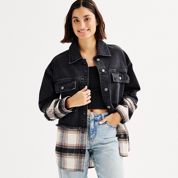 NWT SO Plaid Denim Shacket - Picture 1 of 8